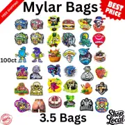 100pc Mylar Bags 3.5 Gram Sealable, Smell-Proof Food Storage Random Cut Design