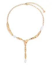 Ettika Liquid Melt Freshwater Pearl Lariat Necklace in 18K Gold Plated, 15.5-19