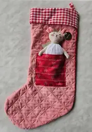 NEW Adairs Kids Christmas Stocking. Pink & Red With Plush MOUSE. Merry & Bright