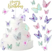 Zonon 60 Pcs Butterfly Cake Toppers with Happy Birthday Cake Topper, 3D Butterfly Topper Mixed Size Color Party Decors for Birthday Wedding Party(Multicolor,Elegant)