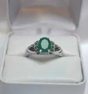 Art Deco Style Lab-Created Diamond Green Emerald Cut Ring 14K White Gold Finish