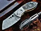 HANDMADE DAMASCUS FOLDING KNIFE WITH BEAUTIFUL SHEATH