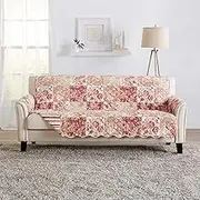 Great Bay Home Reversible Floral Patchwork Furniture Protector Scalloped Edge Stain Resistant Printed Furniture Protector Maribel Collection (Sofa, Burgundy/Taupe)