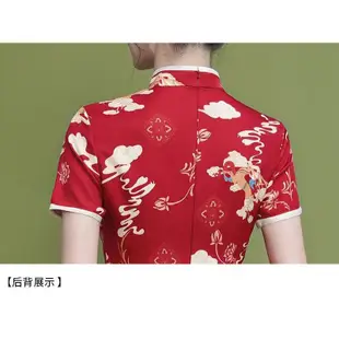 紅色開叉短旗袍 2022夏 年輕款少女款 中國風改良版短袖洋裝 新款 摩天大樓
