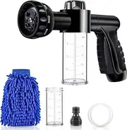 Car Wash Nozzle, Willcrew High Pressure Hose Nozzle Sprayer 8 Way Patterns Hose Soap Sprayer ​with 2 X 3.5oz 100cc Soap Dispenser and Washing Mitt for Car Wash, Watering Plants, Showering Pet