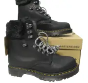 Dr. Martens 1460 Serena Collar Black Leather Faux Fur Cuff Boots Womens Sz 7