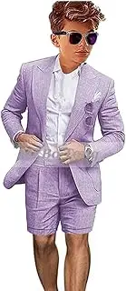 [Mi Bo Tong] Boys Linen Summer Suit 2 PC Blazer and Shorts Set Beach Wedding Tuxedos for Kids Boys Ring Bearer Outfit