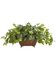 Nearly Natural Pothos Artificial Plant in Metal Planter NoSize Green