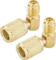 Anti-Blowback Adapters, 1/4" SAE Swivel Adapter, 90 Degree Elbow Mini Split Adapters 1/4 Female Swivel x 1/4 Male for R410A CFC HCFC HFC HVAC Refrigerant System 2PC