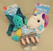 Bark Box Dog toys Dragon / Unicorn / Bunnies Plush Squeaky Crinkle Toss & Shake