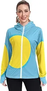 [GAIGEO] Palau Flag Rash Guards Jacket Women Sun Shirts UV Protection Long Sleeve Tops UPF 50+ S