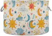 Yoogain Cartoon Cute Sun Moon Childish storage basket foldable and waterproof clothes hamper with sturdy handle bags medium Decorative for clothing kid shelves