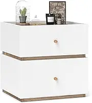 Giantex 2-Drawer Nightstand, Modern Bedside Table with Storage, Raised Edge, Compact Floor Night Table End Table, Wooden Accent Sofa Side Table for Living Room, Bedroom, Natural & White