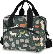 Farm Animals on a Green Cooler Bag Lunch Bag Kids Insulated Lunch Bags, 11.4×7.1× 9.5 Inches Large Lunch Bag, Portable Lunch Cooler