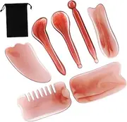 Hoement Guasha Set 7 Piece Facial Massage Roller Gua Sha Comb Scalp Gua Sha Tool Set Guasha Portable Massage Tool with Storage Bag