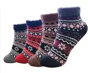 [ShopMCR] Women's Natural Wool Thermal Trainer Socks, Warm Winter Thick Walking Boot Crew Comfy Hiking Socks for Ladies