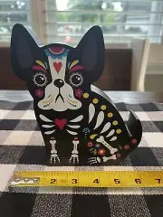 Day Of The Dead Frenchie 6” By 1.5” Stand Alone Wooden Sign Halloween Bulldog