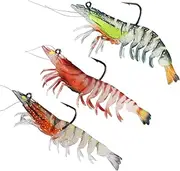 Swimbait Fishing Lures - 3X Pre-Rigged 3D Realistic Shrimp Bait | TPE Bass Lures, Innovative Fishing Jigs, Saltwater Fish Tackle Kit for Trout Walleye