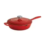 Tramontina Gourmet Enameled Cast-Iron Skillet 10" Gradated Red Cobalt With Lid