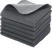 Microfiber Dish Cloth with Poly Mesh Scouring Side for Kitchen Cleaning and Housekeeping, 12inch x 12inch 6 Pack Gray