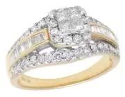 Ladies 14K Yellow Gold Genuine Princess Baguette Diamond Engagement Ring 1CT 9MM