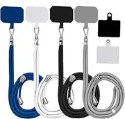 4 Pack Universal Nylon Neck Crossbody Cell Phone Lanyards + 6 Pieces Replacement Sticker Patches Tab, 2 Colors Adjustable Detachable Strap Safety Tether and Pads for Most Smartphone, Black/White