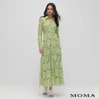 在飛比找momo購物網優惠-【MOMA】春形象款｜鏤空玫瑰蕾絲長版洋裝(淺綠色)