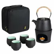 CERAMIC TEAPOT with Stovetop Warmer Pot Mini Cups Chinese Kung Fu Travel DLTSLI