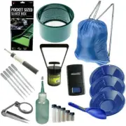22pc Gold Panning Kit Set 12"10" 8" Blue Gold Pans Mini Pocket Sluice Box & More