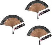 BESTOYARD 3 Sets Classic Folding Fan Vintage Style Hand Fan Elegant Bag for Performance