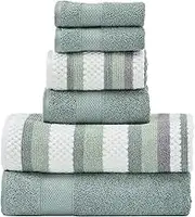 Modern Threads Pax 6-Piece Reversible Yarn Dyed Jacquard Towel Set - Bath Towels, Hand Towels, & Washcloths - Super Absorbent & Quick Dry - 100% Combed Cotton, Ivy