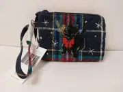 Vera Bradley Clip Zip Mini Wallet Scottie Dog Blue Plaid Quilted Christmas Pouch