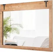 Giantex 100 x 70CM Farmhouse Wall Mirror, Rustic Barn Door Mirror w/Wood Frame, Rectangle Decorative Wall Mounted Vanity Mirror for Bathroom Living Room Bedroom, Vertical or Horizontal Hanging
