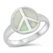 Peace Sign Ring Genuine Sterling Silver 925 White Opal Face Height 12 mm Size 5