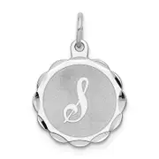Sterling Silver Silver/Rhodium-Plated Brocaded Letter S Initial Pendant