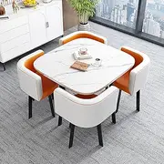 Marble Dining Table Set with 4 Chairs Coffee Table and Chair Combo for Balcony Living Room Lounge Dining Kitchen Square Design (Style 12 80 * 80 * 75cm)