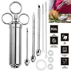 1 set Stainless Steel Meat Injector Syringe w/ 3 Marinade Needles for BBQ Grill
