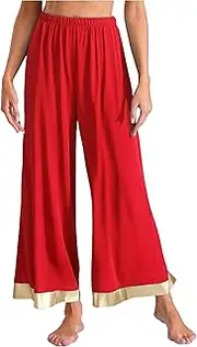 [Yihuimin] Womens Metallic Patchwork Liturgical Praise Dance Pants Elastic Waist Wide Leg Trousers Dancewear