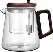 Filter Teapot, Glass Teapot with Strainer & Wood Handle, Stove Blooming Pot Tea Maker Heat Resistant for Living Room Workplace