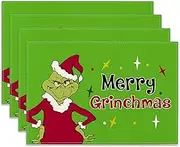 Ohok Christmas Placemats Set of 4 12x18 Inch Christmas Decor Table Mat for Party Dining Decoration (Grinch Merry Grinchmas)