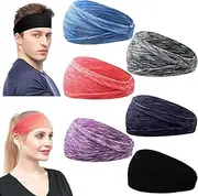 6Pcs Sports Headband Set for Men and Women, Sports Sweatband Non-Slip Headband Elastic Hair Band for Yoga, Running, Hiking, Cycling