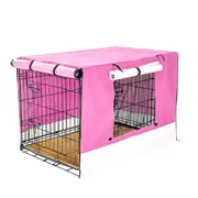 Wire Dog Cage Crate 42in with Tray + Cushion Mat + PINK Cover Combo