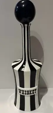 Jonathan Adler Vice WHISKEY Decanter Black And White Stripe MCM Mod Style