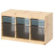 TROFAST storage combination with boxes, light white stained pine grey-blue/dark grey, 93x44x53 cm