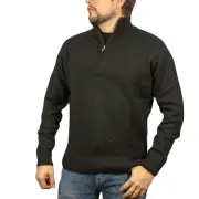 100% SHETLAND WOOL Half Zip Up Knit JUMPER Pullover Mens Sweater Knitted - Plain
