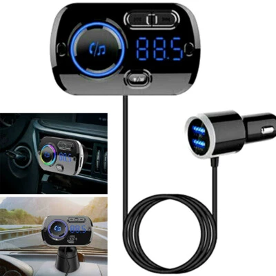 Wireless Bluetooth5.0 Handsfree Car FM Transmitter Radio MP3 Player USB Charger