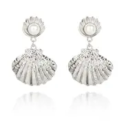 Elegant Shell Pearl Ear Drop Zinc Alloy Trendy Style Earring For Women SILVER COLOR