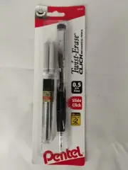 Pentel Twist Erase .5 Fine Click #2 Mechanical Pencil w/ Lead & Erasers BLACK