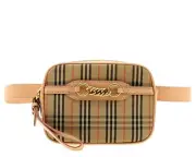 Burberry Link Belt Bag Check Canvas And Peach Leather New