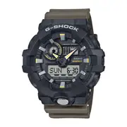 Casio G Shock Duo 2-Tone Utility Worldtime Stopwatch Alarm 200M Water Resistant Black Case Brown Resin Band GA710TU-1A3